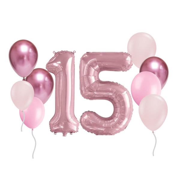 Two Large Birthday Number Balloons and 8 Latex in 3 Shades